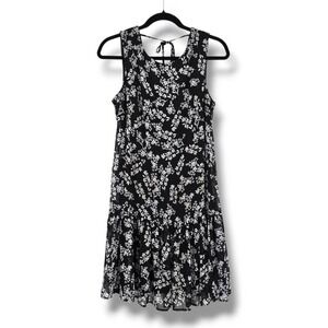 Calvin‎ Klein Floral Print Dress Sleeveless Tie Back Casual Black Size 10